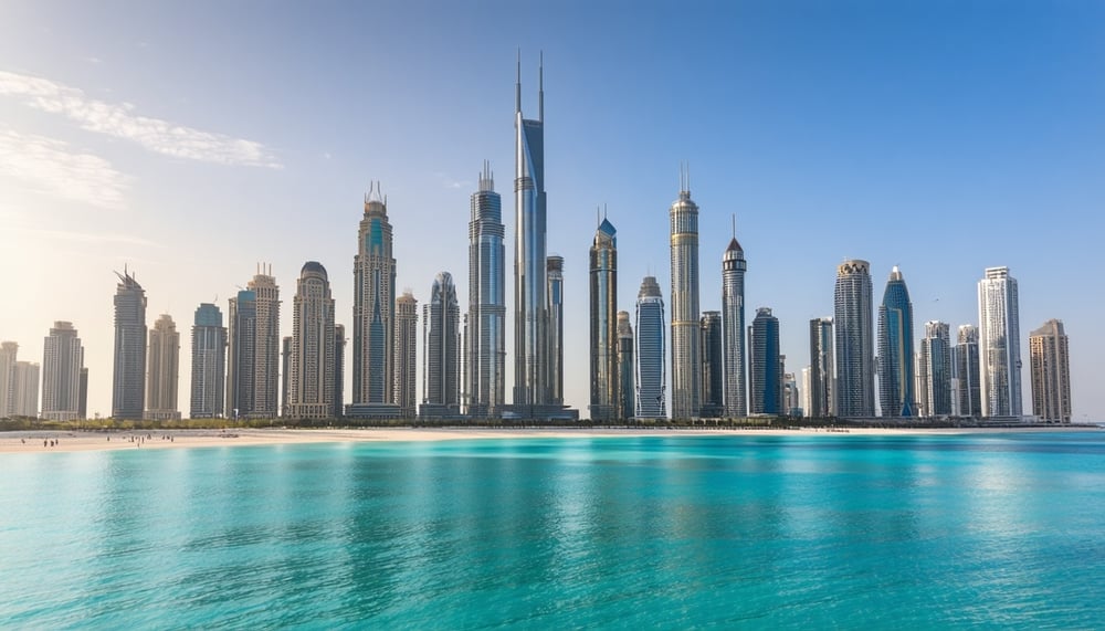 Dubai city skyline with famous landmarks
